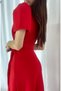 Women's Red Double Breasted Collar Flounced Waist Belted Short Sleeve Midi Evening Dress - 6