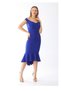Women's Cobalt Blue Boat Neck Flywheel Midi Length Dress Evening Dress - 2