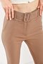 Women's Thick Belted High Waist Fabric Trousers - 4