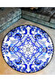 Mira Round Blue White Patterned Woven Base Decorative Carpet 5735