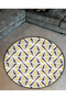 Yellow Gray Theme Geometric Patterned Round Woven Base Modern Decorative Carpet 6089 - 2