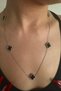 Women's Silver Color Black Color Clover Steel Necklace on Chain - 3