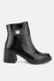Women's Black Patent Leather Genuine Natural Leather Thick Heel Boots & Booties
