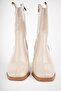 Women's Beige Patent Leather Heeled Boots with Square Toe - 3