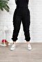 Elastic Waist Black Cargo Pants - 7