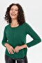 Women's Crew Neck Seamless Wool Cardigan with Stone Zipper on the Front - 5