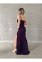 Women's Heart Collar Ribbon Detail Chest Pad Draped Slit Maxi Glitter Strap Long Evening Dress - 3