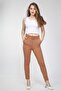 Women's Thick Belted High Waist Fabric Trousers