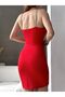 Women's Red Stone Detailed Double Breasted Neckline Slit Mini Off Shoulder Scuba Fabric Strap Evening Dress - 5