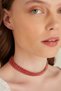 Women's Red Pastel Crystal Zircon Stone 4 Row Model Collar Silver Choker Evening Dress Necklace Prom Choker - 7
