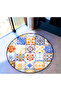 Mira Round Orange Blue Beige Tile Patterned Woven Base Decorative Carpet 5737
