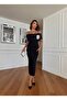 Women's Black Strappy Imported Fabric Dress with Pearl and Stone Rose Detail, Special Design - 3