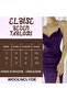 Women's Purple Stone Detail Double-Breasted Neck Deep Slit Maxi Off-Shoulder Scuba Fabric Strappy Evening Dress - 5