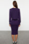 Purple 2-Piece Midi Knitwear Basic Cardigan Dress Twoss23El00738 - 5