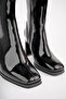 Women's Black Faux Patent Leather Mid-Heeled Square Toe Zippered Boots - 3