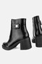 Women's Black Patent Leather Genuine Natural Leather Thick Heel Boots & Booties - 4