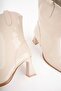 Women's Beige Patent Leather Heeled Boots with Square Toe - 4