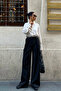 Palazzo Trousers with Black Leather Belt Detail - 6