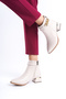 Daily Women's Boots with Stone Pearl Heels Beige - 6