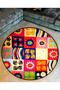 Mira Round Multicolor Patchwork Patterned Woven Base Decorative Carpet 5727 - 3