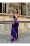 Women's Purple Heart Collar Off-The-Shoulder Strapless Glop Slit Fish Long Maxi Length Satin Fabric Evening Dress - 8