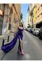Women's Purple Heart Collar Off-The-Shoulder Strapless Glop Slit Fish Long Maxi Length Satin Fabric Evening Dress - 5