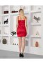 Women's Red Short Asymmetrical Cut Gathered Strap Mini Satin Evening Dress - 6