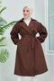 Belted Brown Balloon Sleeve Trench