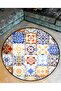 Mira Round Orange Blue Beige Tile Patterned Woven Base Decorative Carpet 5737 - 3