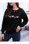 Thick Winter Black Oversize Sweatshirt - Crew Neck, Five Hearts Printed - 3