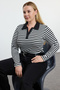 Black-White Striped Polo Neck Fitted/Bodycon Knitted Blouse Tbbaw25Bz00000 - 2