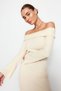 Beige Bodycon Ribbed Soft Textured Midi Stretchy Knitted Pencil Madonna Collar Dress Twoaw24El00803 - 2