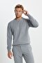 Men's Gray Melange Standard Fit Normal Cut Crew Neck Jacquard Knitwear Sweater