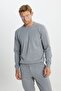 Men's Gray Melange Standard Fit Normal Cut Crew Neck Jacquard Knitwear Sweater - 3