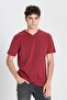 Men's 100% Cotton V-Neck Claret Red Slim Fit Slim Fit T-Shirt - 3