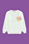 Ekru Pamuklu Çiçekli Kız Çocuk Regular Örme Sweatshirt TKDAW25SW00020 - 2