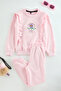 Pembe Pamuklu Çiçek Baskılı Örme Kız Çocuk Sweatshirt ve Eşofman Alt-Üst Takım TKDAW25AU00077 - 3