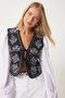 Women's Black Bow Embroidered Woven Blouse Rg00040