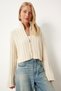 Women's Cream Zippered High Collar Knitwear Cardigan Pf00080