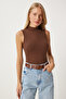 Women's Brown Turtleneck Cotton Knitted Blouse GT00004