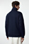 Lacivert Oversize/Geniş Kesim Dik Yaka Fermuarlı İçi Polarlı/Sıcak Tutan Sweatshirt TMNAW25SW00081 - 5