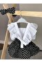 Girl's Black Polka Dot Pattern Salopet Bandana Fishnet Socks Set - 2