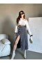 Women's Buttoned Front Maxi Length Black Snow Wash Anthracite Color Lycra Denim Skirt - 2