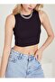Women's Black Halter Neck Ribbed Crop Blouse - 3
