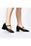 Women's Black Genuine Leather Low Heel Blunt Toe Shoes - 7