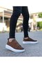 Men's Tan White Sports Durable Skin Leather Casual Shoes High Thick Sole Banded Sneaker