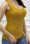 All-Crystal Stone Detailed Slim Fit Mustard Cotton Women's Tank Top with Thick Straps Sleeveless T-Shirt - 3