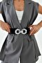 Women's Elastic Black Belt with Snap Buckle Design 1602 - 4