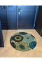Mira Round Blue Green Brown Tones Floral Patterned Woven Base Decorative Carpet 5757 - 4