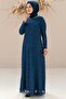 Stone Embellished Detailed Glittering Evening Dress Navy Blue Tbs2232 - 5